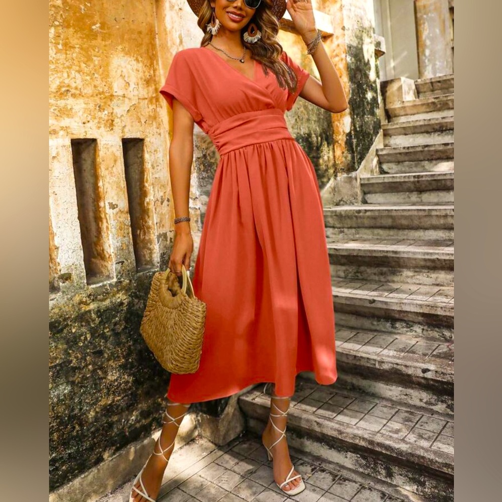Elegant Coral Midi Dress